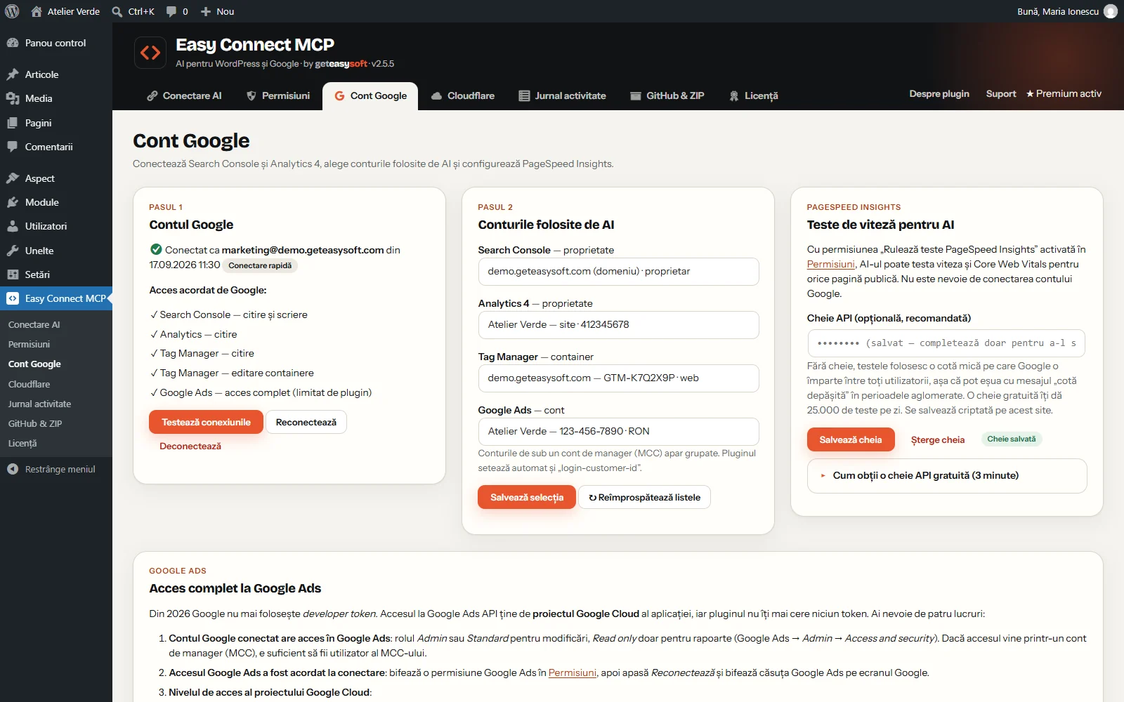 Premium: alegerea conturilor Google Ads și Tag Manager