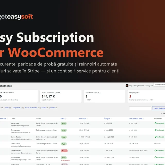 Easy Subscription pentru WooCommerce de la GetEasySoft — panoul abonamentelor
